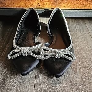 Elegant Black Flats with Silver Bow